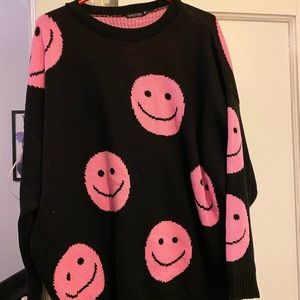I saw it first pink smiley oversized sweater